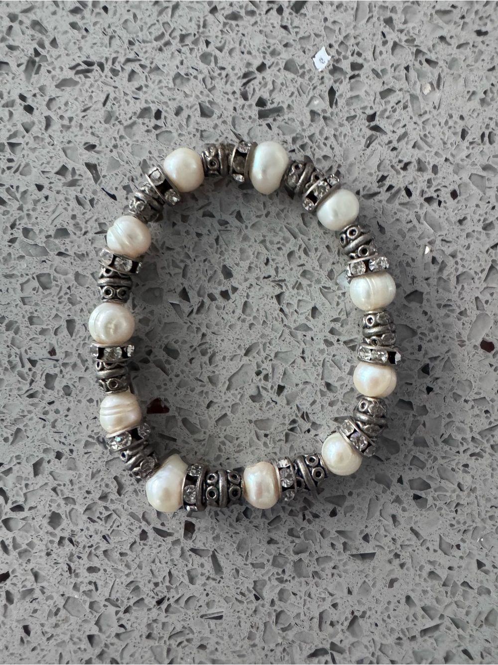 Freshwater Pearl Bead Bracelet - White Pearls and sterling beadwork